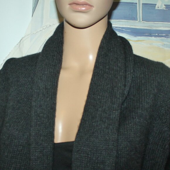 $345 Vince Wool Knit Lambskin Leather Sleeves Open Cardigan Sweater Jacket - Picture 2 of 10